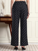 Black Heart Print Wide-Leg Trousers