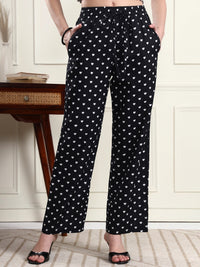 Black Heart Print Wide-Leg Trousers