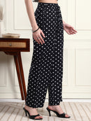 Black Heart Print Wide-Leg Trousers