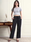 Black Heart Print Wide-Leg Trousers