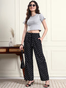 Black Heart Print Wide-Leg Trousers