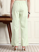 Women's Lime Green Striped Straight-Fit Trousers