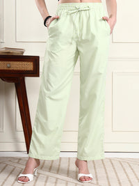 Women's Lime Green Striped Straight-Fit Trousers