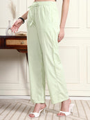 Women's Lime Green Striped Straight-Fit Trousers