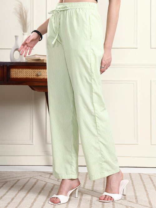 Women's Lime Green Striped Straight-Fit Trousers