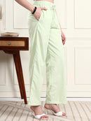 Women's Lime Green Striped Straight-Fit Trousers