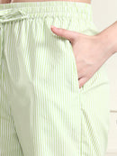 Women's Lime Green Striped Straight-Fit Trousers