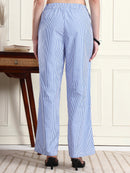 Women’s Blue & White Vertical Striped Comfort Fit Trousers