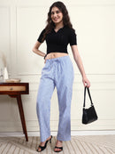 Women’s Blue & White Vertical Striped Comfort Fit Trousers