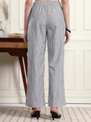 Women Black & White Striped Wide-Leg Trousers
