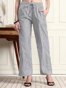 Women Black & White Striped Wide-Leg Trousers