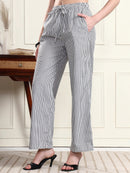 Women Black & White Striped Wide-Leg Trousers