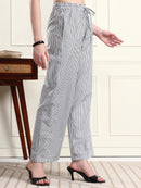 Women Black & White Striped Wide-Leg Trousers