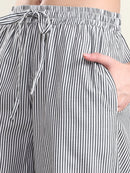 Women Black & White Striped Wide-Leg Trousers