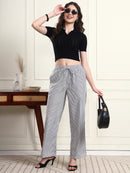 Women Black & White Striped Wide-Leg Trousers
