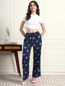 Women’s Navy Blue Elephant Print Wide Leg Trousers