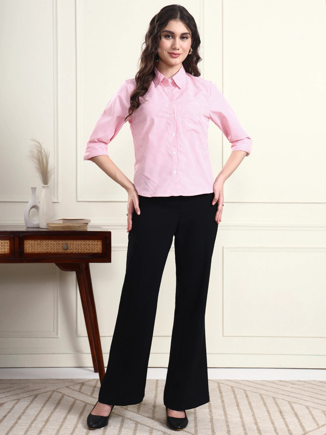 Blush Pinstripe Button-Down Shirt