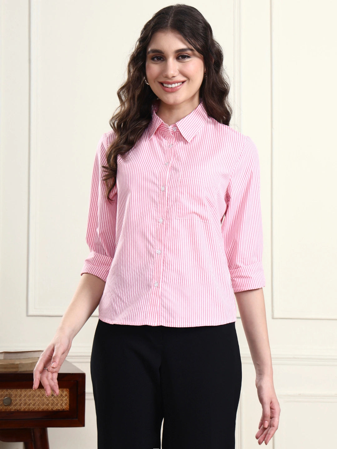 Blush Pinstripe Button-Down Shirt