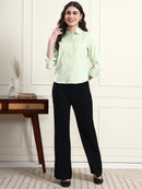 Lime Green Pinstripe Casual Shirt for Women