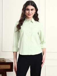 Lime Green Pinstripe Casual Shirt for Women