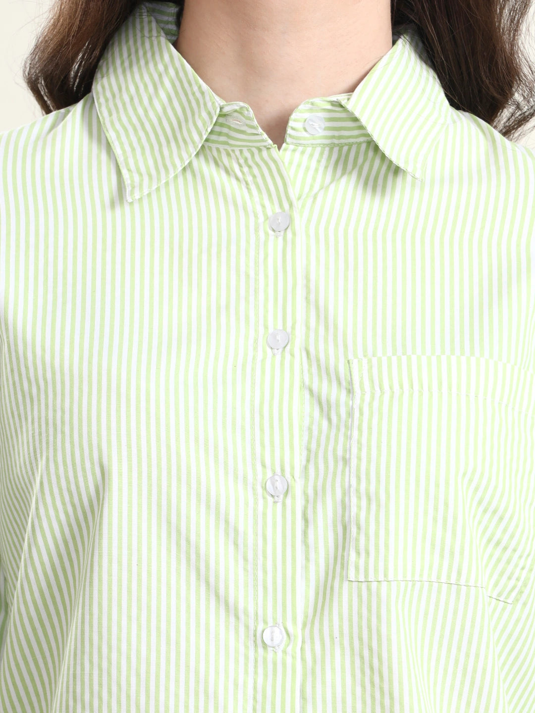 Lime Green Pinstripe Casual Shirt for Women