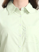 Lime Green Pinstripe Casual Shirt for Women