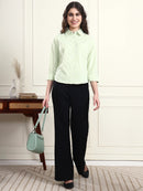 Lime Green Pinstripe Casual Shirt for Women