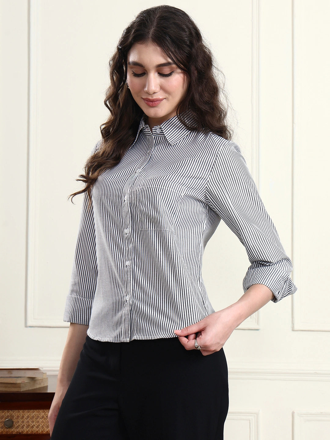 Charcoal Grey Pinstripe Shirt