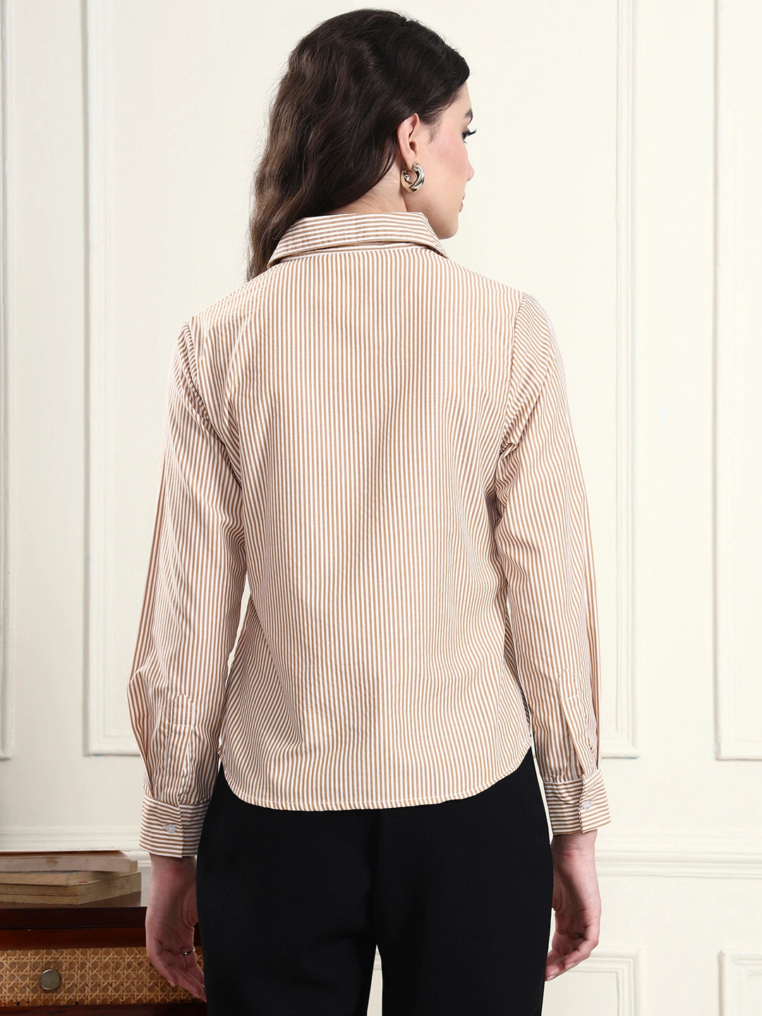 Classic Fit Camel Striped Collar Shirt