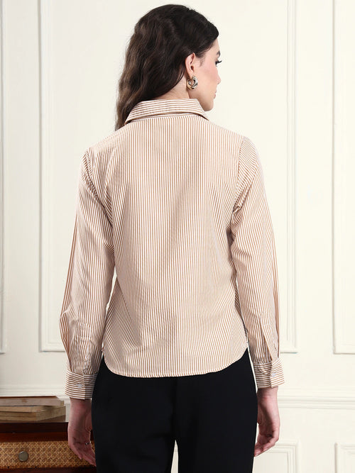Classic Fit Camel Striped Collar Shirt