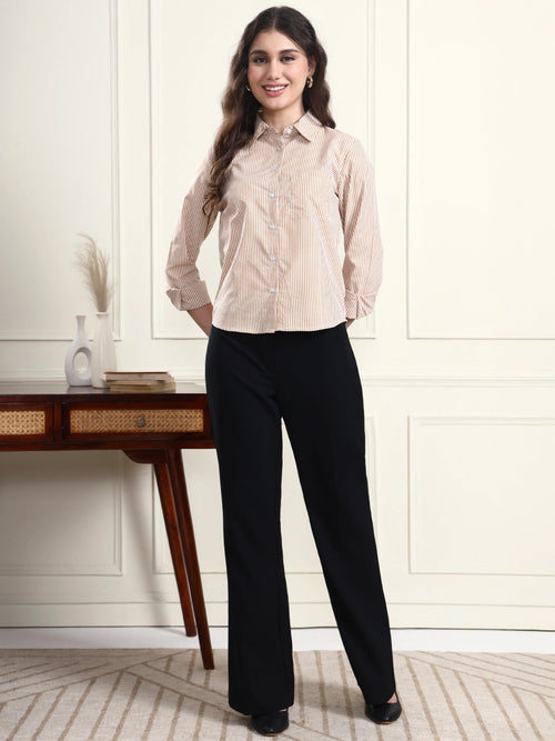 Classic Fit Camel Striped Collar Shirt