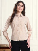 Classic Fit Camel Striped Collar Shirt