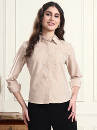 Classic Fit Camel Striped Collar Shirt