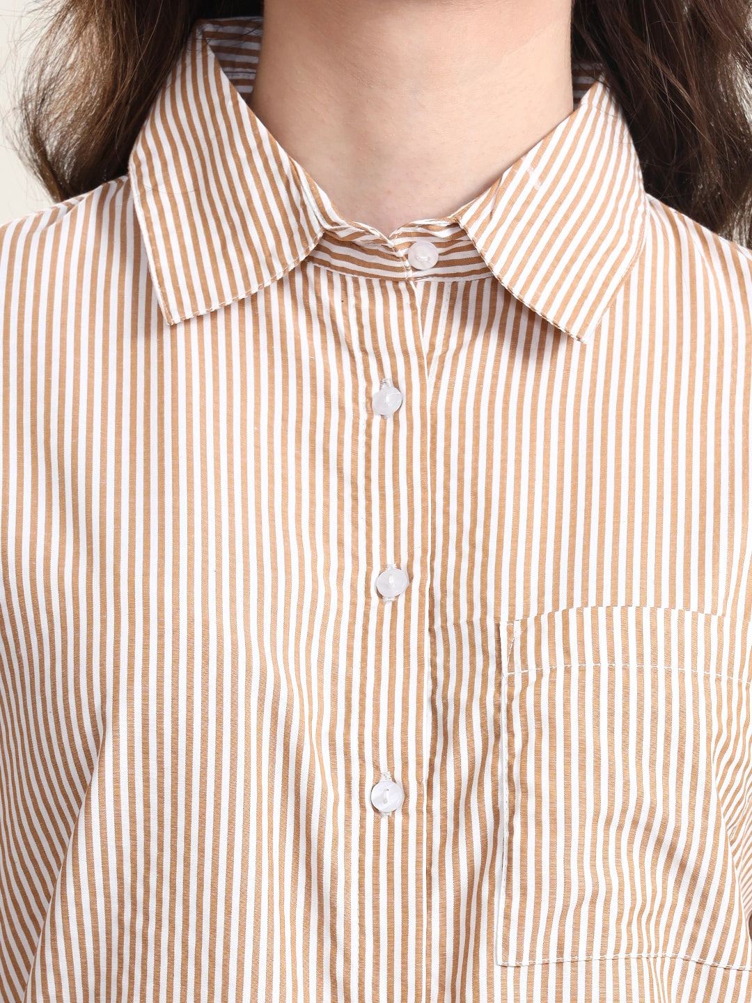 Classic Fit Camel Striped Collar Shirt