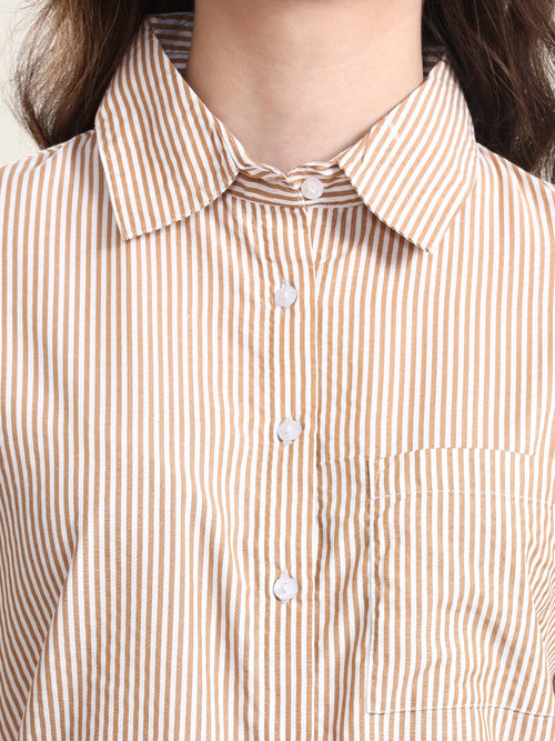 Classic Fit Camel Striped Collar Shirt
