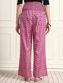 Frempy Women Pink Chevron Smocked Waist Pure Cotton Maternity Trousers